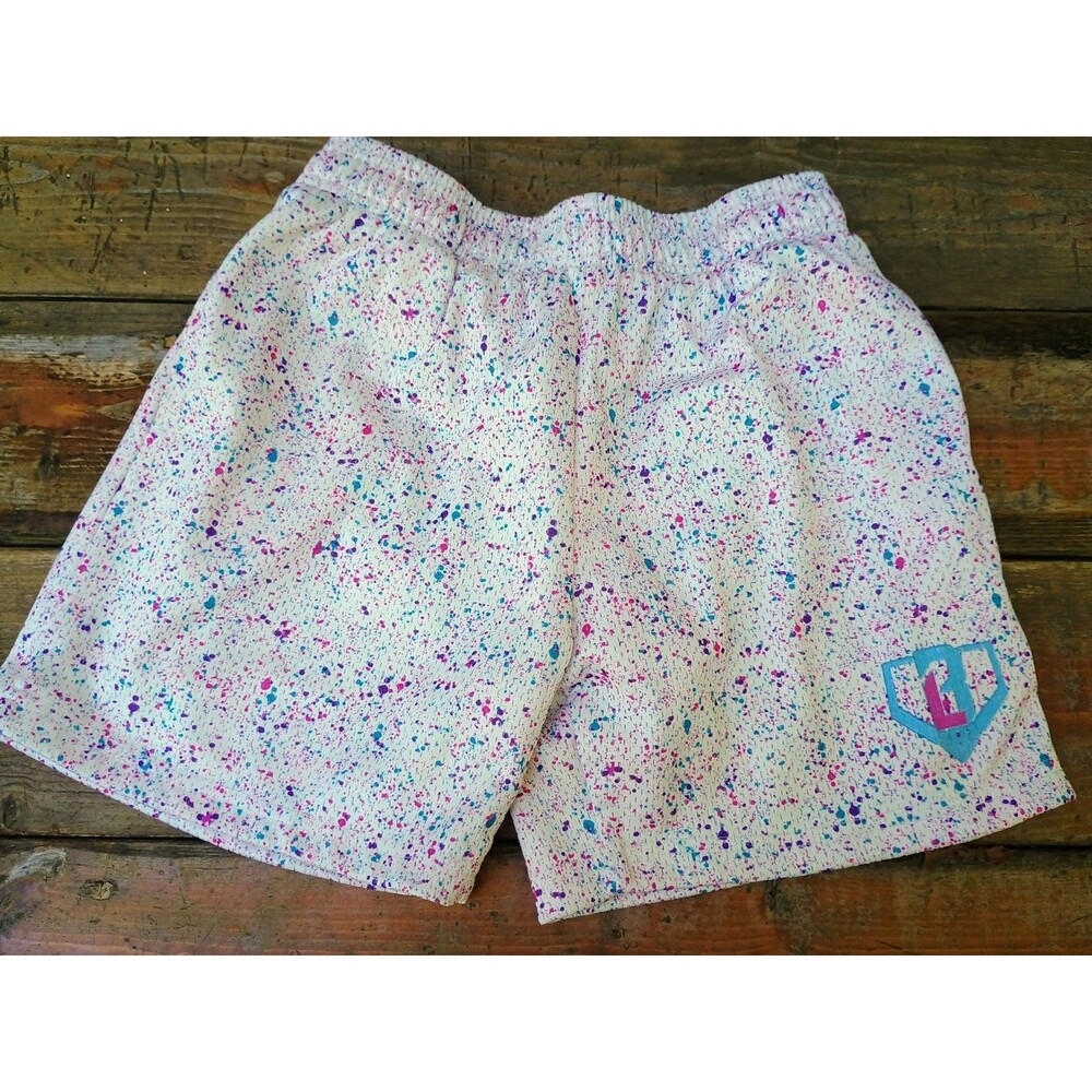 Baseball Lifestyle 101 Splatter Youth Small Mesh Athletic Shorts White Large